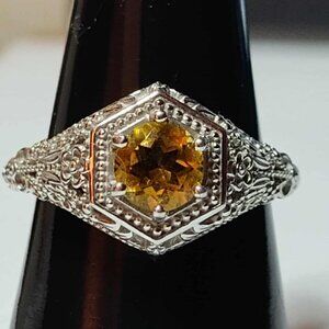 .68CT Round Brazilian Citrine, Rhodium over 925 Sterling silver Solitaire ring s